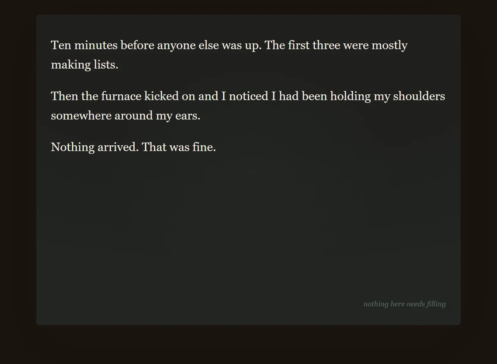 A mindfulness journal in Innerholm in dark mode, the same written entry on the edition's night paper.